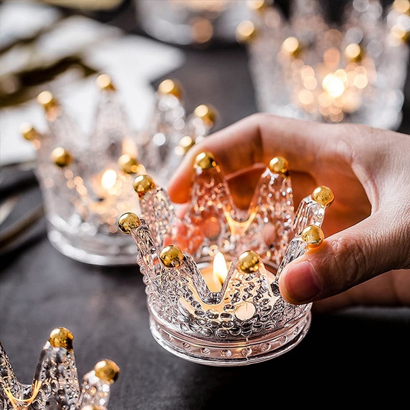 Glass Candle Holder Crown Shape Elleparty