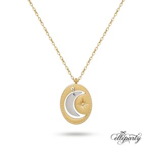 Celestial Moon Star Oval Necklace