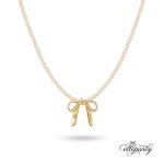 Dainty Gold Bow Pearl Necklace