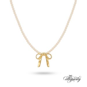 Dainty Gold Bow Pearl Necklace