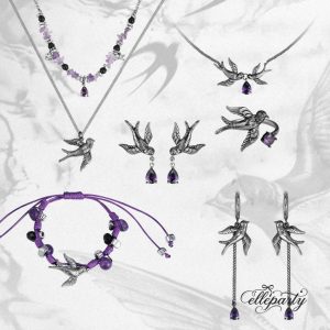 Vintage Swallow Purple Gemstone Jewelry Set