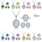 Elegant Oval Halo Gemstone Jewelry Set