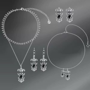 Vintage Fleur-de-lis Black Stone Jewelry Set