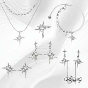 Sculptural Four Pointed Star Pearl Jewelry Set