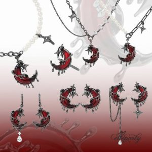 Dark Academia Red Moon Jewelry Set