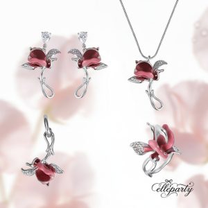 Romantic Rose Red Flower Jewelry Set