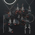 Vintage Raven and Rose Jewelry Set