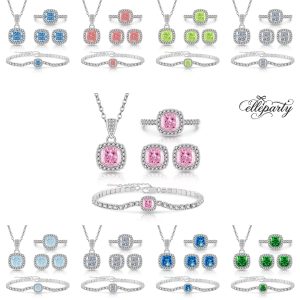 Elegant Cushion Cut Halo Jewelry Set